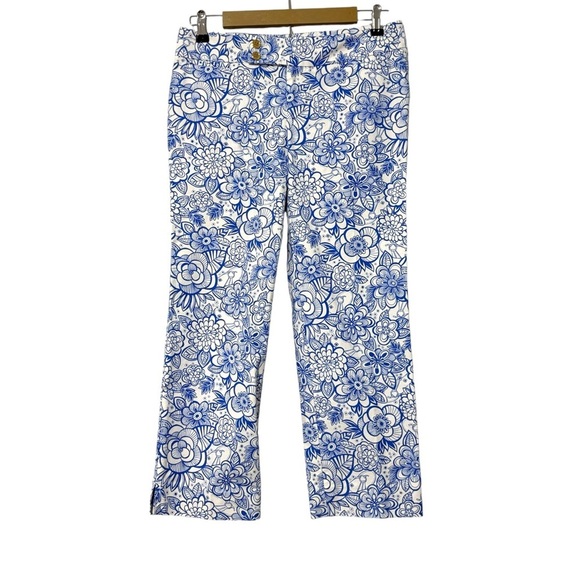 Lilly Pulitzer Palm Beach Fit Blue White Floral Cropped Pants 4 Vintage Preppy - Picture 1 of 5